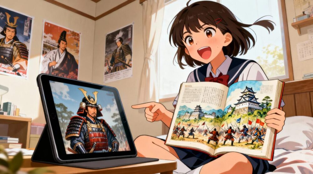 ドラマ視聴後　教科書を開く娘